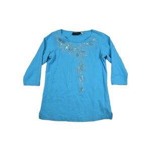 Bob Mackie Wearable Art‎ Women's Size XXS  Blue 3/4 Sleeve Shirt